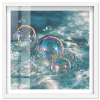 «Aqua Orbs», impression Coastal Glam Art par Notoriart, cadre blond, 16 x 16