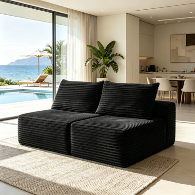 Canapé compressif 2 places de 147 cm (58 po) avec revêtement en velours gris moelleux et porte-gobelet, canapé nuage livré sans assemblage pour le salon
