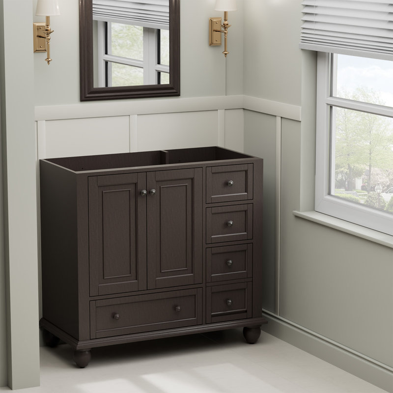 36" Single Sink Bathroom Vanity Base Only, Painted Surface, Soft-Close Doors, Dark Walnut