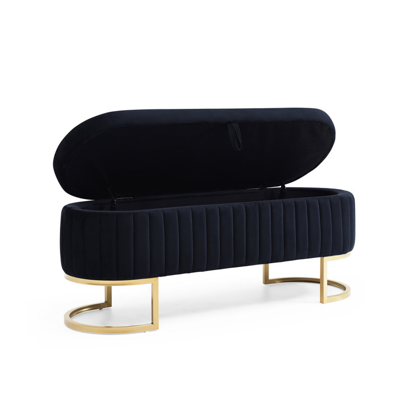 Velvet Upholstered Flip Top Storage Bench, Black