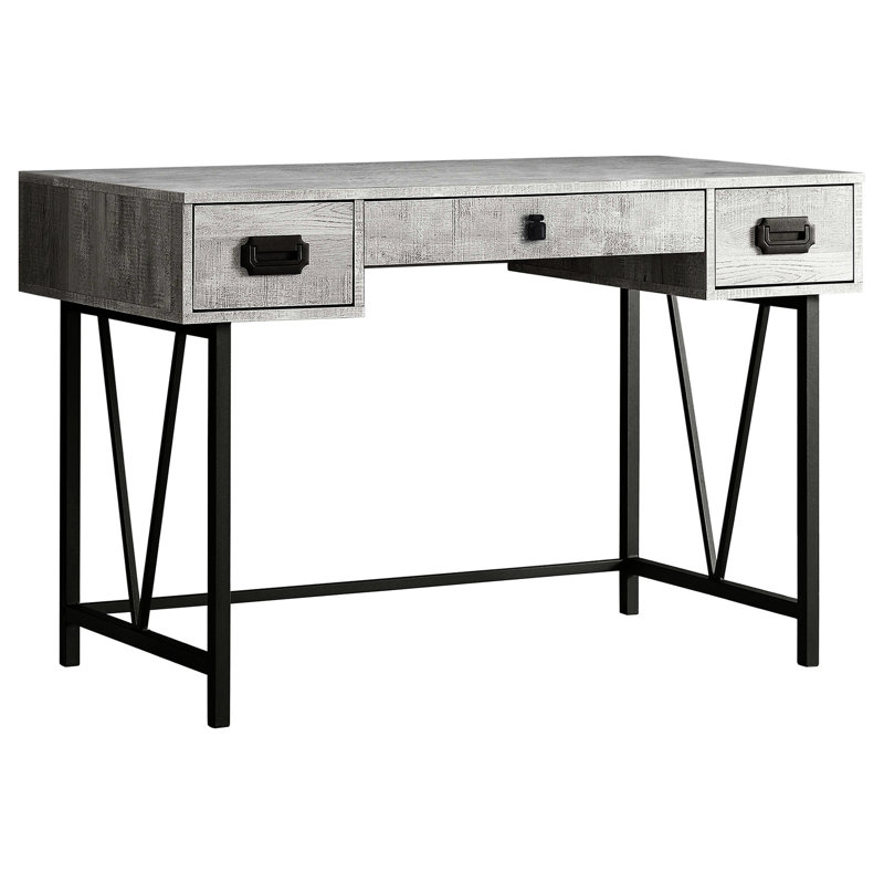 Bureau de bureau à domicile en stratifié gris, 48 po avec rangement, support pour pieds en métal noir, plateau et base d'ordinateur de style moderne, rangement disponible