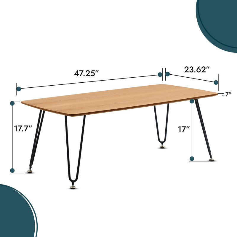 Rectangular Coffee Table with Curved Edge MDF Top and Iron Base – Accent Center Table Easy Assembly, Natural Wood