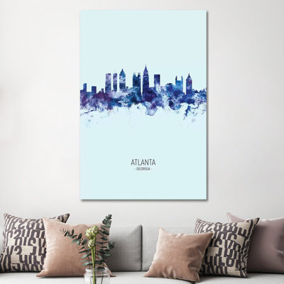 Atlanta Georgia Skyline Portrait Dark Blue by Michael Tompsett - Wrapped Canvas Print