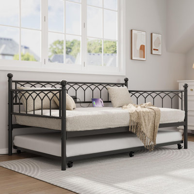 Twin Daybed With Trundle, Day Bed With Charging Station & LED Lights