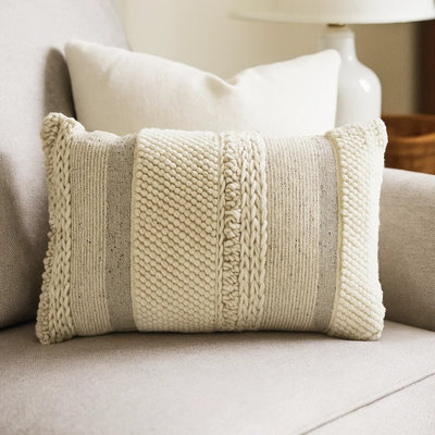 Coussin décoratif lombaire à rayures en relief gris et blanc, 14 x 20