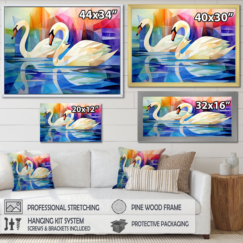 «Cubic Swan Sonata Melody» sur impression sur toile, Cadre photo noir, H 16 po x l 32 po x P 1 po