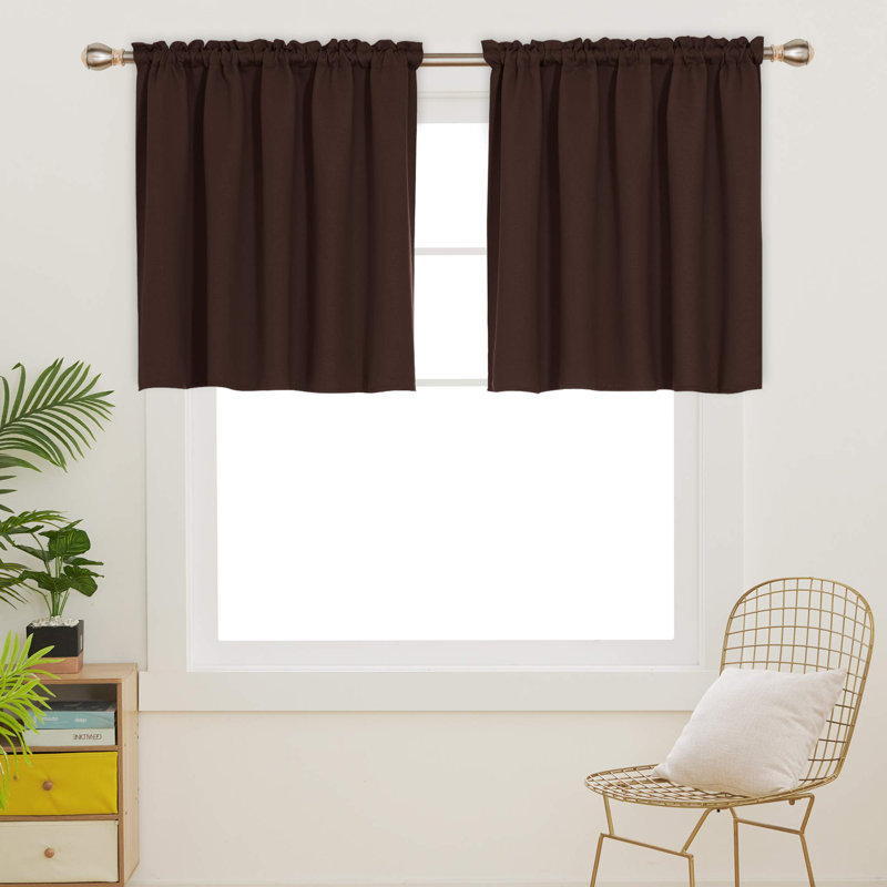Solid Textured Embossed Rod Pocket Valance Blackout Curtains (Set of 2), 42" W x 36" L, Chocolate
