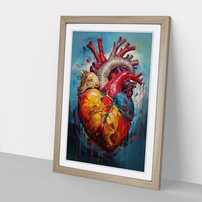 Anatomical Heart Action Painting - Framed Print, Oak Framed, 34cm H x 25cm W