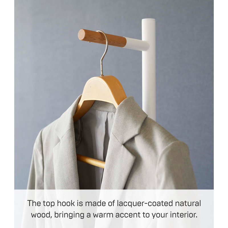 White Steel Freestanding Coat Rack with Wooden Hook