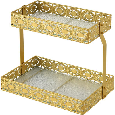 Plateau de rangement en verre à deux couches avec coiffeuse portative