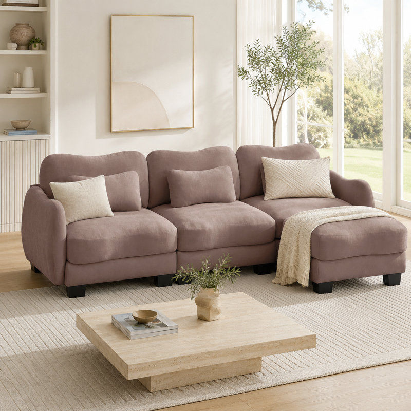 Canapé 3 places en L Rosman Chenille, Rose poussière