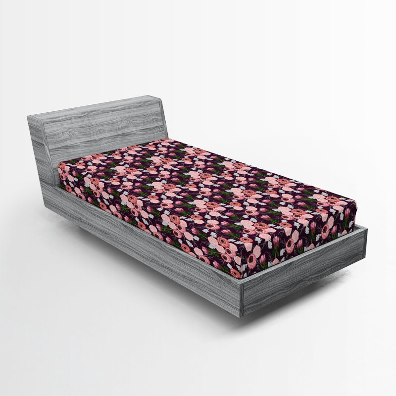 Drap-housse Ambesonne, Drap-housse simple TG, Fuchsia foncé, rosé / floral