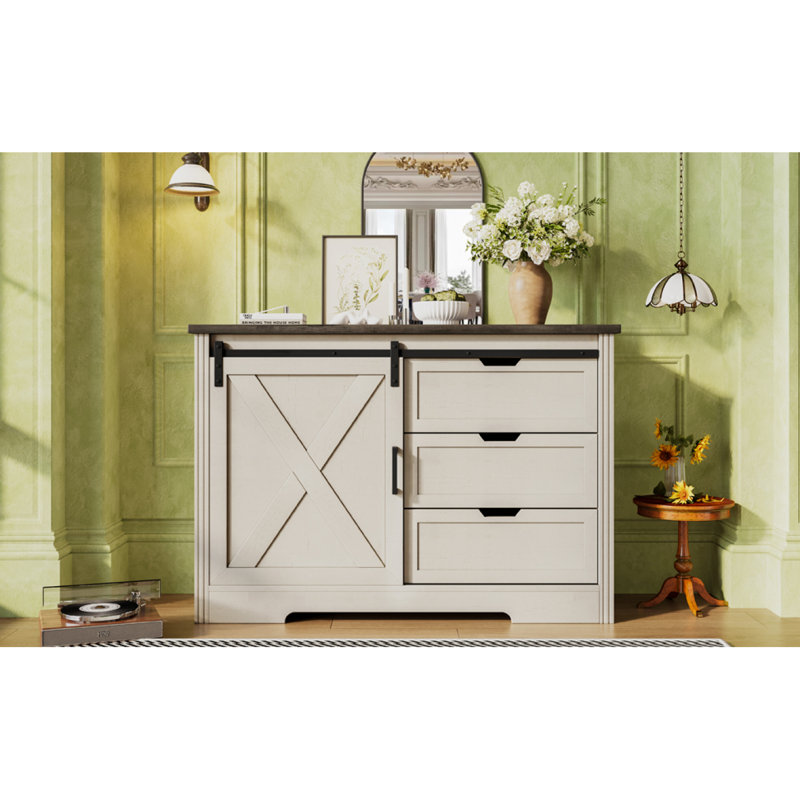 Armoire de rangement avec 3 tiroirs pour la salle à manger, Beige/brun