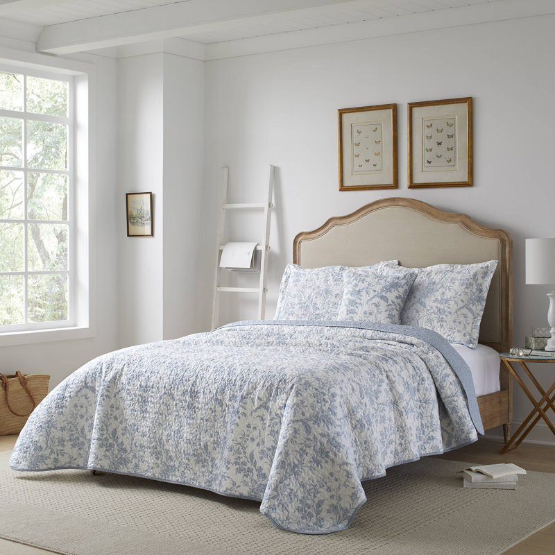 Ensemble de courtepointe en coton Laura Ashley Amberley, Courtepointe pour grand lit + 2 taies décoratives