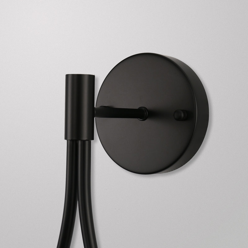 Bakkedahl 1-Light Wrought Iron Armed Sconce with Frosted Glass Shade, Clear, Black