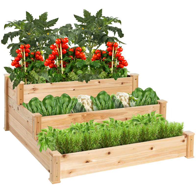 Rosselyn 3-Tier Fir Wood Raised Garden Bed Planter for Plants, Vegetables, Outdoor Gardening,  Natural