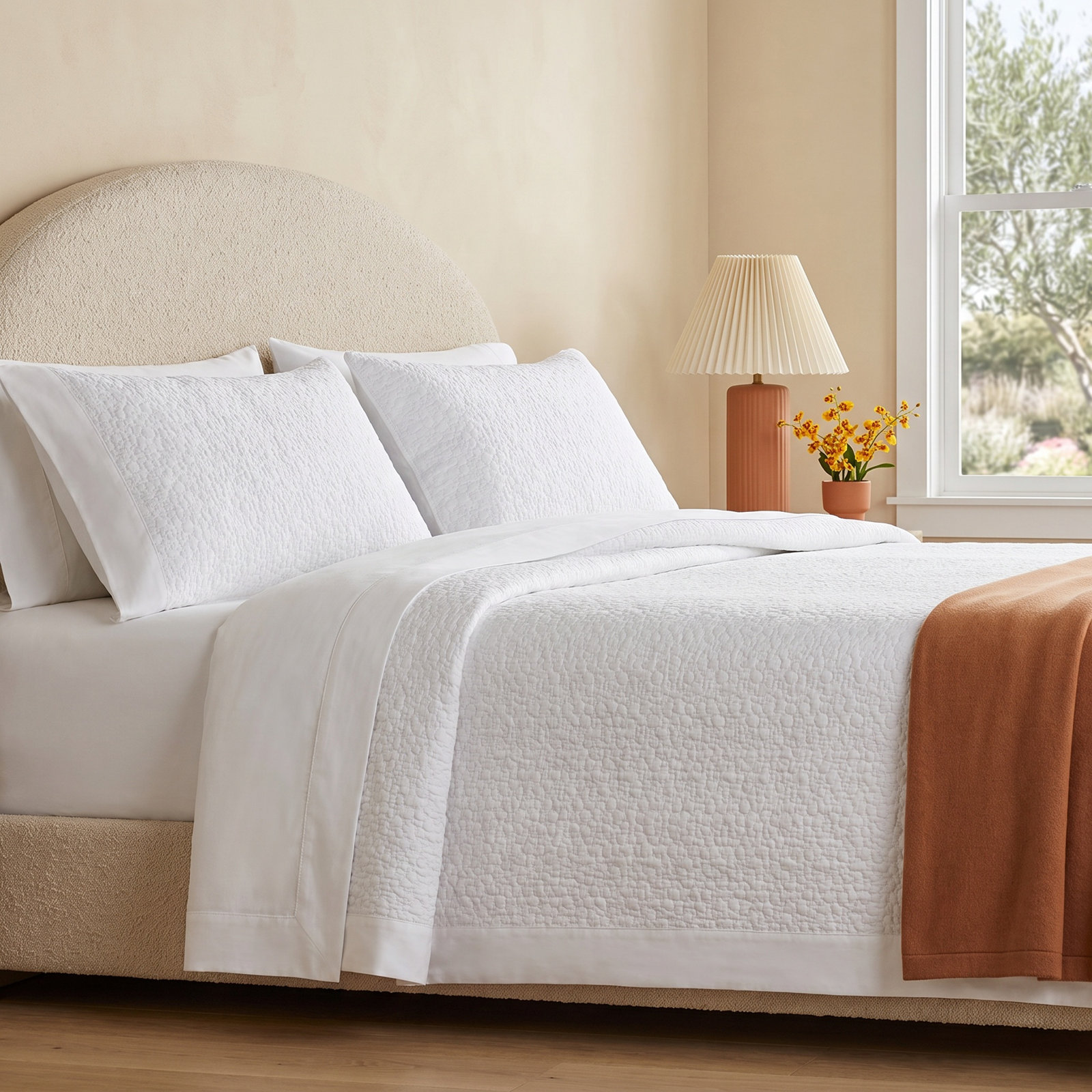 ESTELLA Cotton Quilt Set, Queen, white