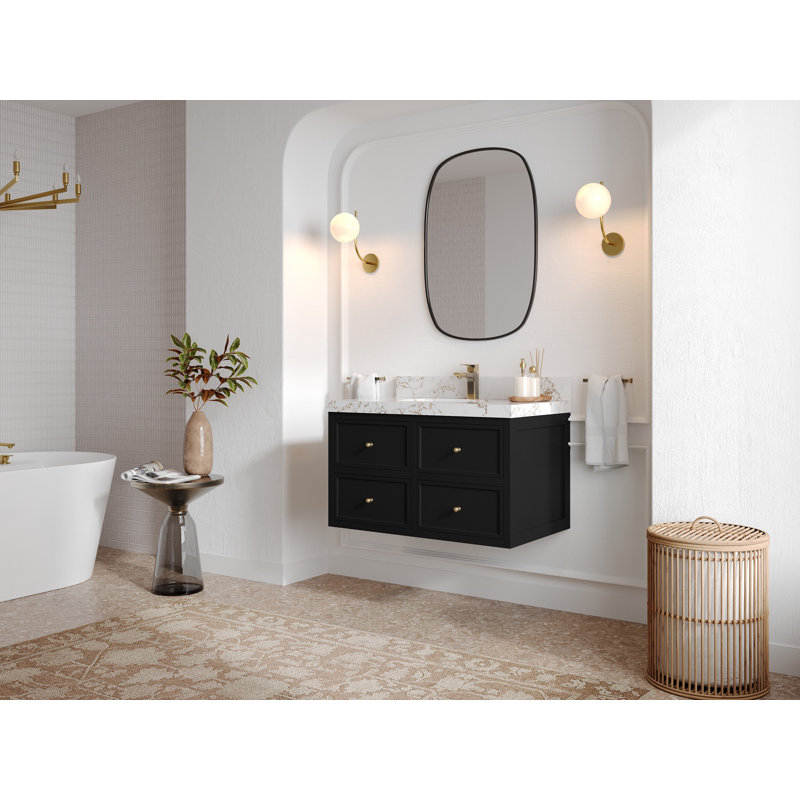 Ensemble de meuble-lavabo simple flottant 36 po Roswell, Gris Piatra