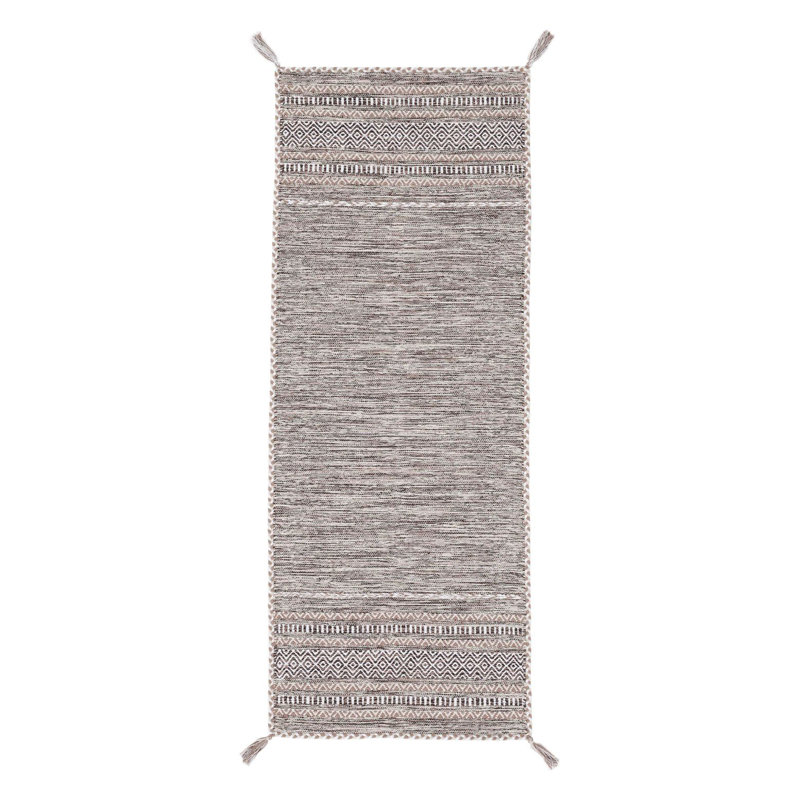 Azizi Striped Hand Woven Cotton Beige Rug, Runner 80 x 500cm