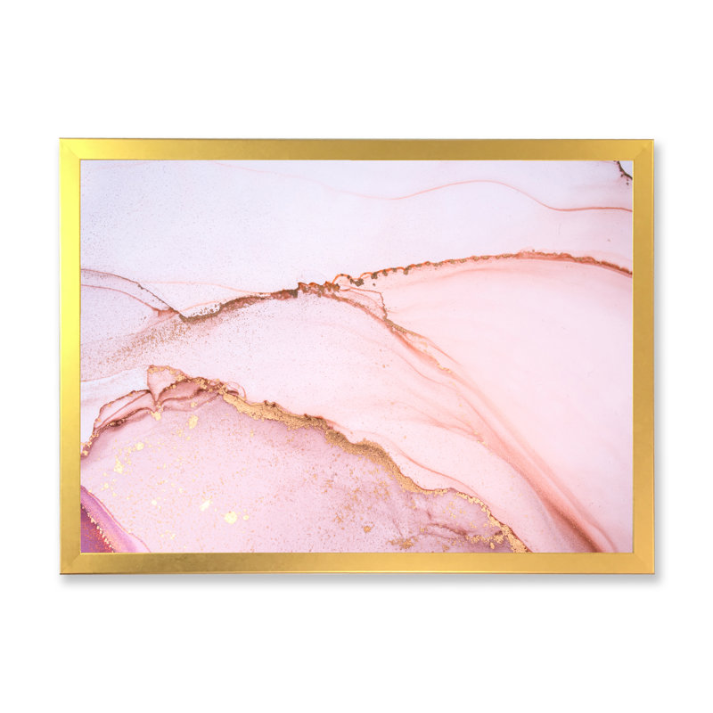 Reproduction d'art sur toile, or et rose marbré, H 34 po x l 44 po x P 1,5 po, Toile encadrée dorée