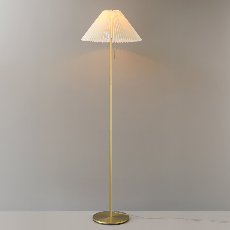 62 in. Brass Floor Lamp with Pleated Fabric Shade, Gold