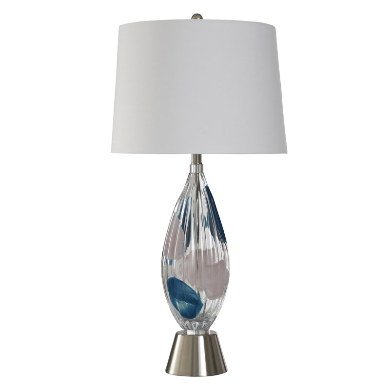 Lampe de table en verre - argent Zaylee - abat-jour blanc