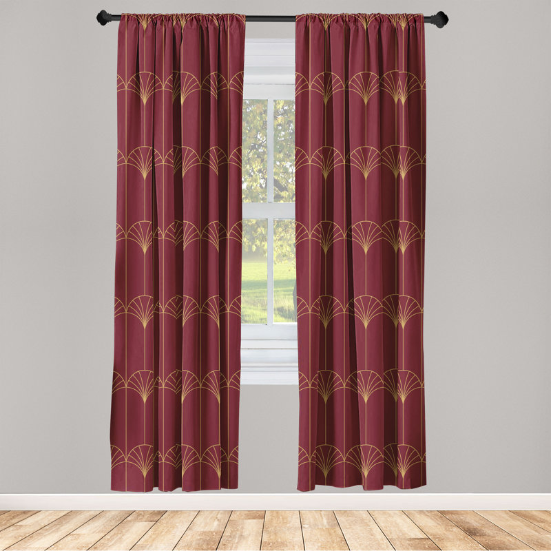 Burgundy and Sand Brown Art Deco Microfiber Curtain Panels