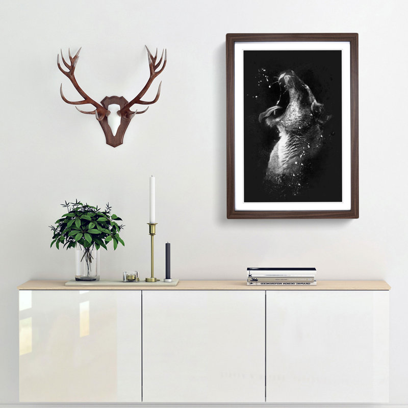 Yawning Lioness - Picture Frame Graphic Art Print, 63cm H x 45cm W x 2cm D, Walnut Framed