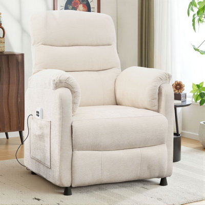 34" Chenille Power Recliner Chair with Side Pockets, Stepless Remote Control, Small Space Electric Recliner, 350 lb Capacity
