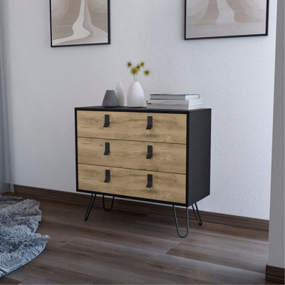 Commode 3 tiroirs noire et macadamia