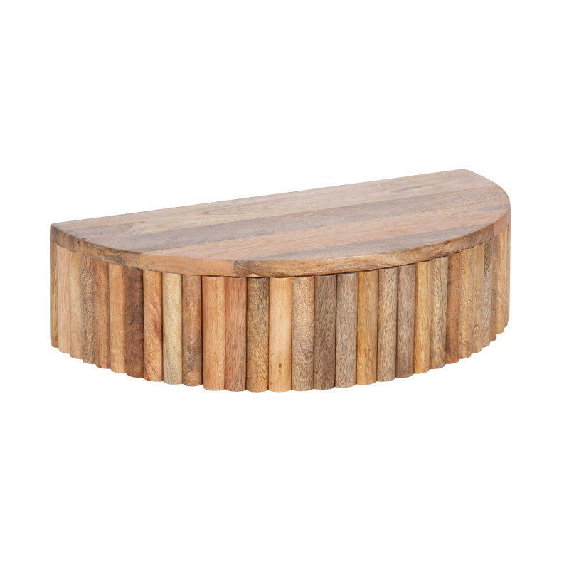 Kristie Half-circle Mango Solid Wood Floating Shelf with Drawer, Natural