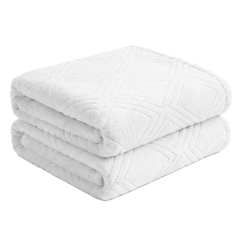Couverture molletonnée en polyester moelleux Alaska, Blanc, Jeté