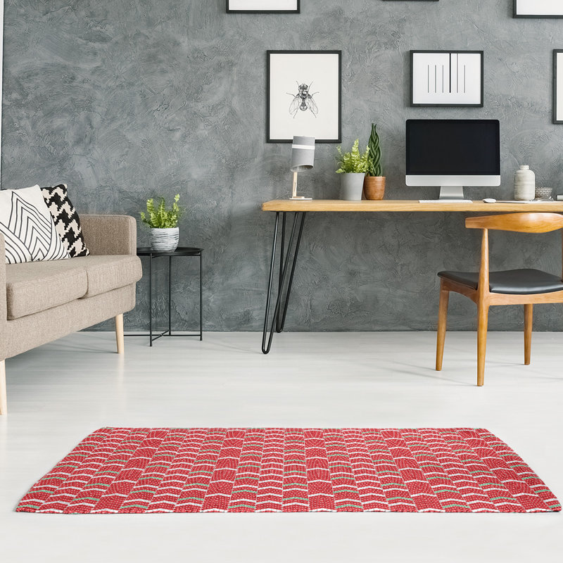 Tapis rouge/vert fait main, Rectangle 5 pi x 7 pi