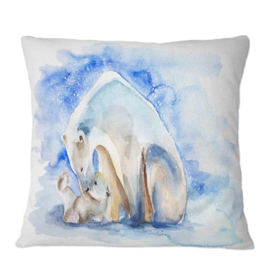 Ours polaire avec un ourson - coussin décoratif imprimé traditionnel