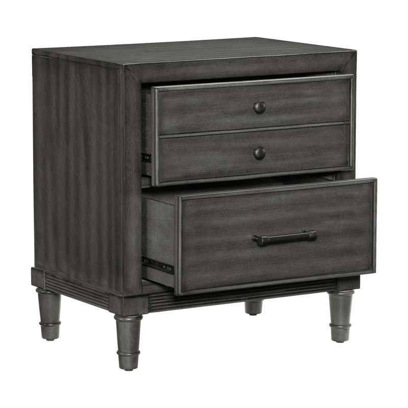 Table de chevet transitionnelle avec poignées en bronze foncé en gris pour la chambre à coucher 2 - Décor complémentaire
