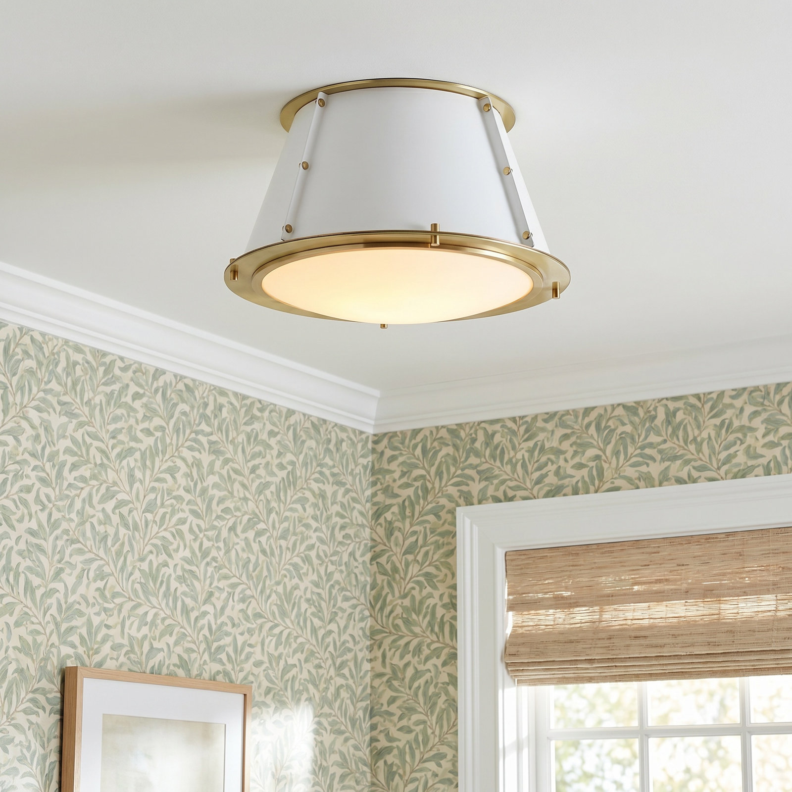 Single Light Steel Flush Mount, White