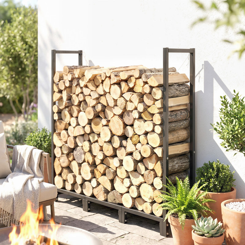Râtelier à bûches de 1,2 m (4 pi), capacité de 280 kg (616 lb), en acier, noir, pour l'intérieur.