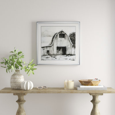 Black And White Barn II - Matted and Framed Under Acrylic Glass, Large Living Room Wall Art