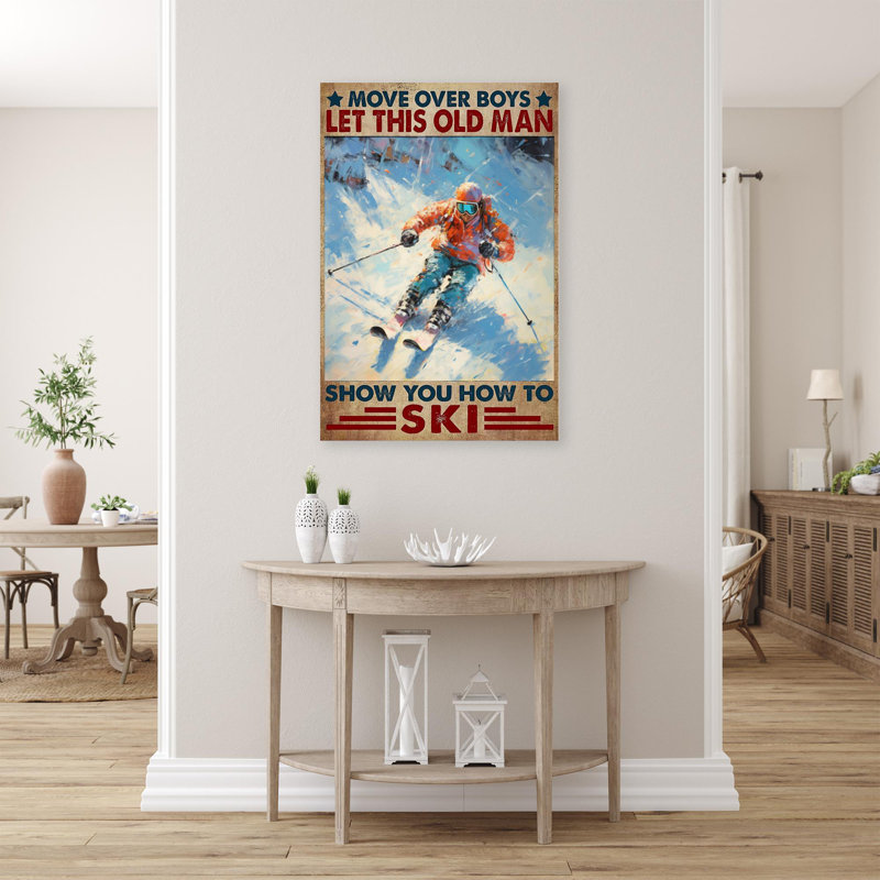 «Old Man Show You How To Ski», reproduction d'art graphique sur toile tendue 1 pièce, L 16 po x H 20 po