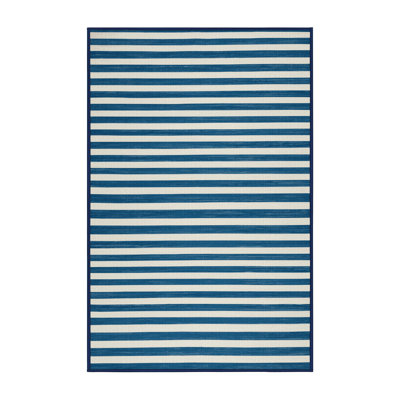 Machine Washable Horizontal Stripes Blue Area Rug