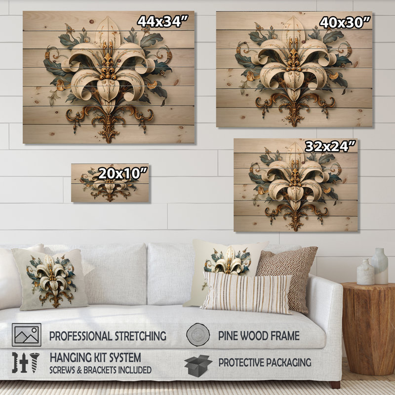 Fleur imprimée sur bois naturel, H 30 po x l 40 po x P 0,78 po