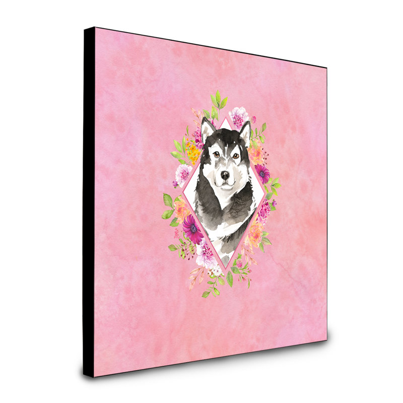 Panneau mural Dollman Flowers, Rose, Malamute d’Alaska noir