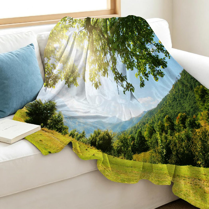 Jeté en flanelle verte ultra douce, impression majestueuse d'un seul côté, Throw 40" x 50"