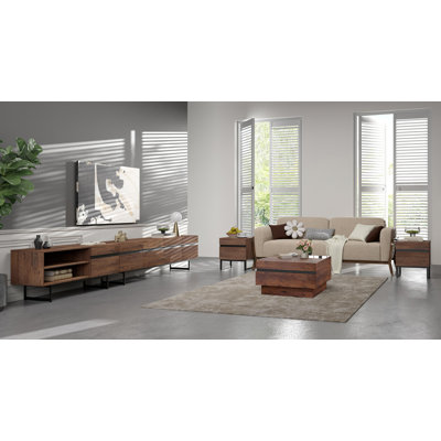 Rouse Living Room Table Sets Of 4, 113 Inch TV Stand, 1 Square Coffee Table With Tempered Glass Top, 2 End Table With Drawers For Living Room, Enterta