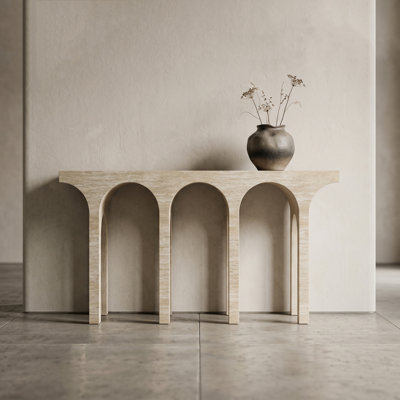 Travertine Arched Console Table / Sofa Table - Fully Assembled - 34.3'' H X 63'' W X 15.7'' D