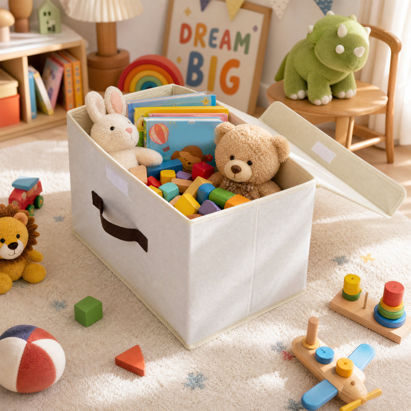 Paquet de 3 bacs de rangement en tissu avec couvercles, boîtes en tissu pliables avec poignées, organisateurs de garde-robe beige, 15 x 10 x 10 po