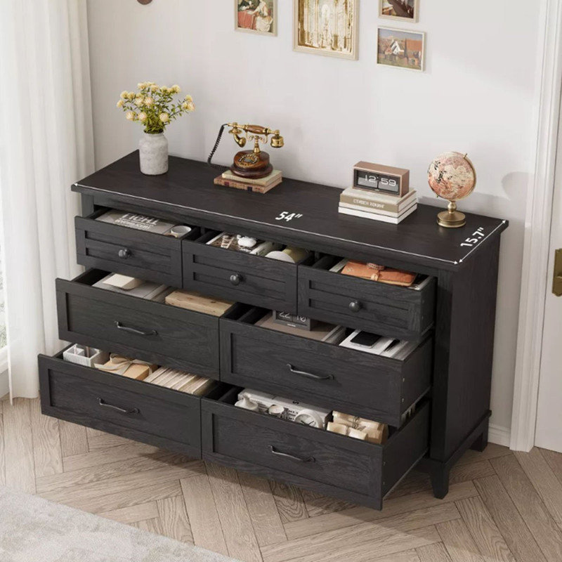 137cm W 7 - Drawer Chest of Drawers, Black