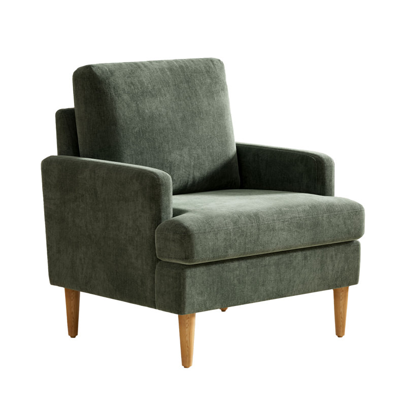 Upholstered Armchair with Square Arms, Green Chenille