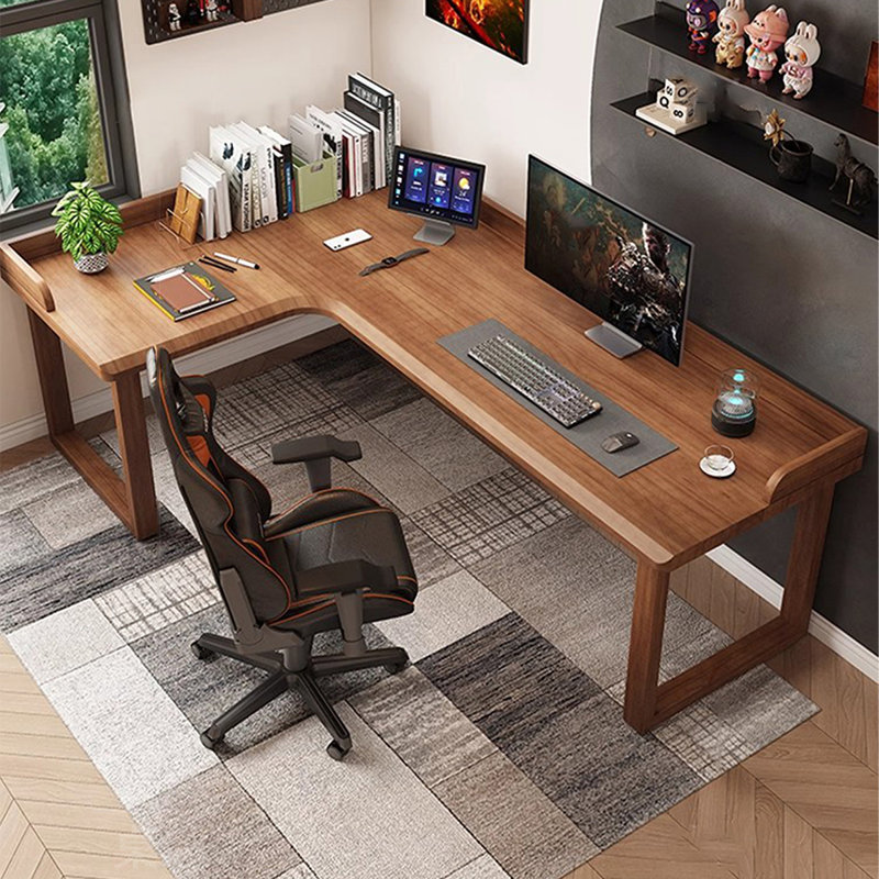 Bureau d'écriture en L en bois massif brun noisette, H 29,53 po x l 62,99 po x P 47,24 po, Brun noyer, Retour à gauche