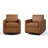 Modern Upholstered Brown Faux Leather Square Swivel Armchair with Matel Base (Set of 2)-881606335